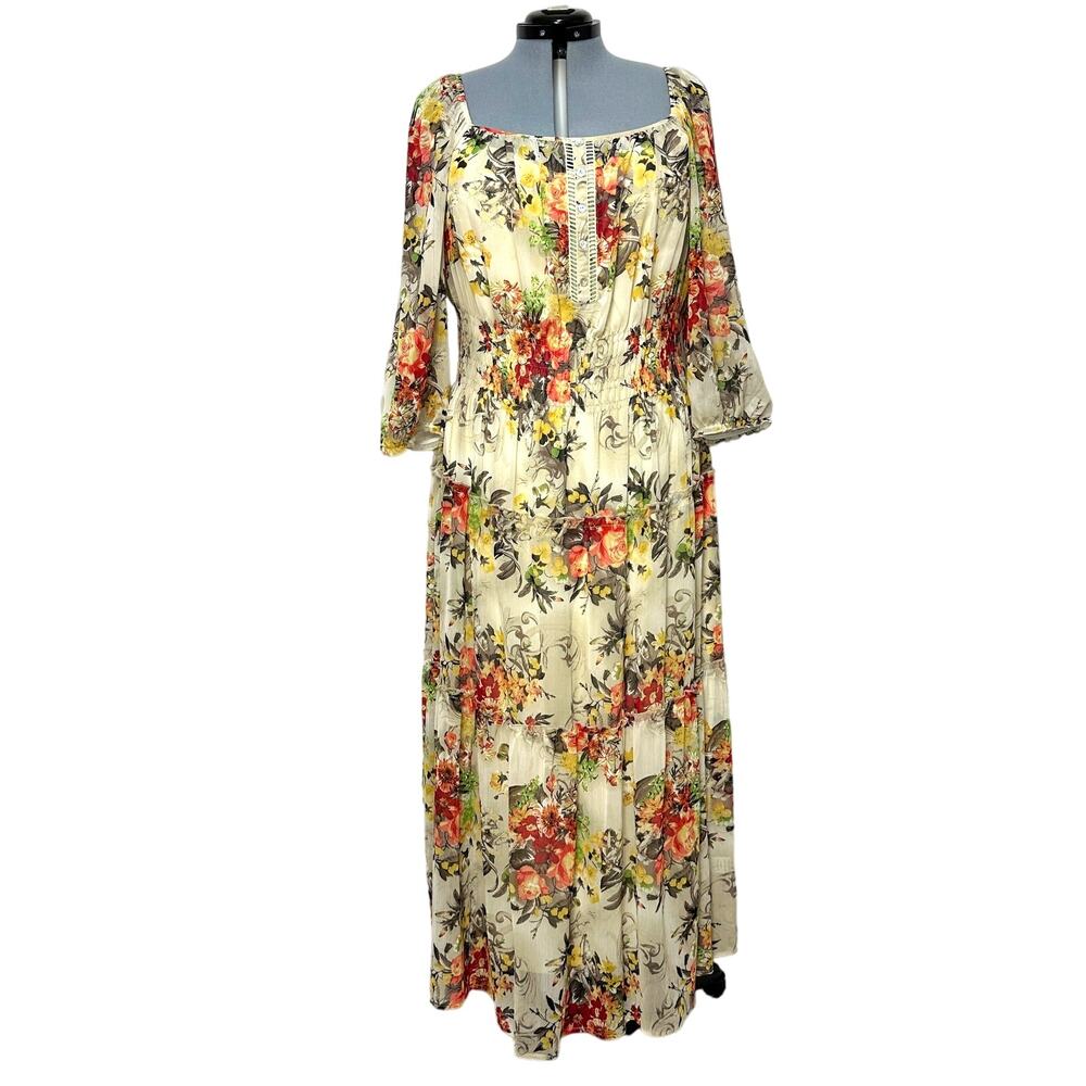 Anthropologie Fig & Flower Tiered Dress Prairie Sheer Floral Coquette Sz: 2x